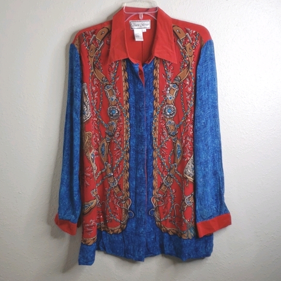 Diane Gilman Tops - Diane Gilman 1X 100% silk shirt red Equestrian
